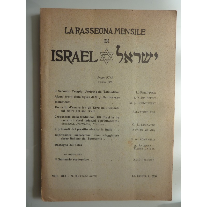 LA RASSEGNA MENSILE DI ISRAEL Sivan 5713 GIUGNO 1953 Volume XIX n.° 6