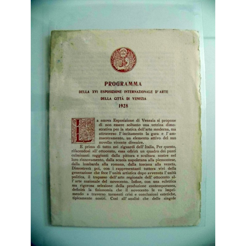 Pieghevole "PROGRAMMA DELLA XV ESPOSIZIONE INTERNAZIONALE D'ARTE DELLA  CITTA' DI VENEZIA 1928"