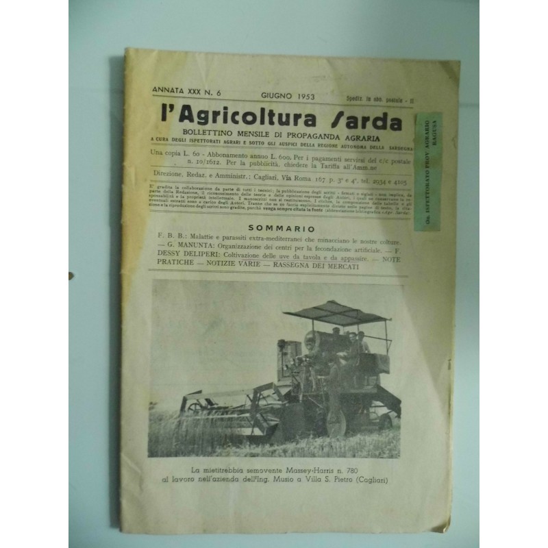 Annata XXX n.0 5 Maggio 1953 L'AGRICOLTURA SARDA Bollettino di propaganda agraria