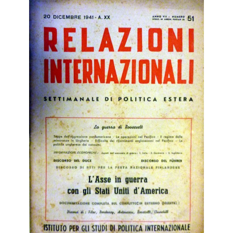 RELAZIONI INTERNAZIONALI Anno VII Numero 51 20 Dicembre 1942