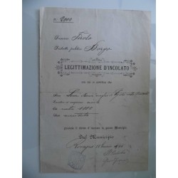 LEGGITTIMAZIONE D'INCOLATO Municipio di RONCEGNO 19 Gennaio 1915