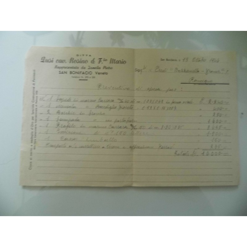 Documento "PREVENTIVO SPESE DITTA DUSI. Cav. ROSINO & F.lio MARIO SAN BONIFACIO Veneto 19 Ottobre 1944"