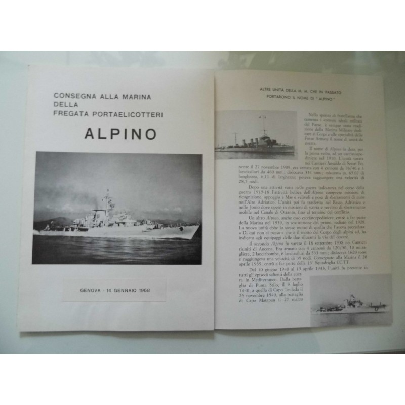CONSEGNA ALLA MARINA DELLA FREGATA PORTAELICOTTERI ALPINO GENOVA - 14 GENNAIO 1968