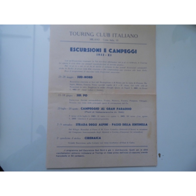 TOURING CLUB ITALIANO ESCURSIONI E CAMPEGGI 1933 - XI