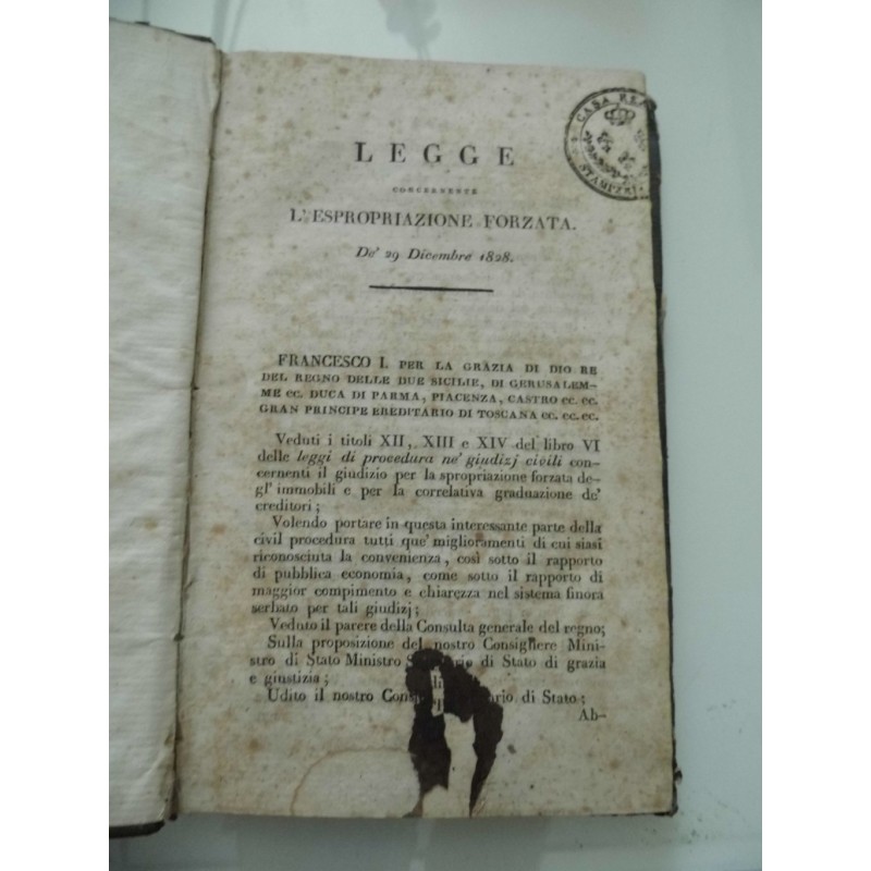LEGGE CONCERNENTE L' ESPROPRAZIONE FORZATA De' 29 Dicembre 1848