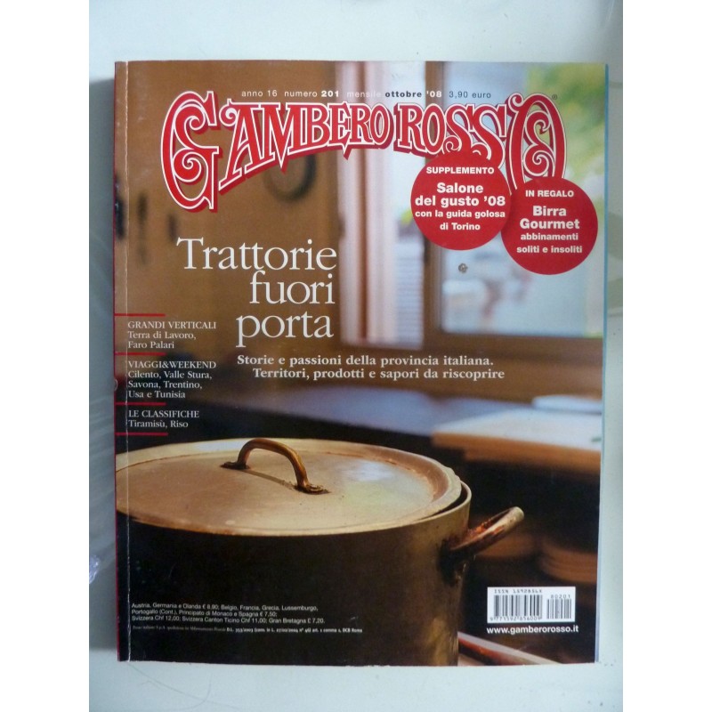 GAMBERO ROSSO  Anno 16 Numero 201 Ottobre 2008 TRATTORIE FUORI PORTA