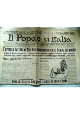 IL POPOLO D' ITALIA Martedì 21 Gennaio 1936 - Anno XIV  L' ARMA BATTUTA DI RAS DESTA' INSEGUITA SENZA TREGUA DAI NOSTRI