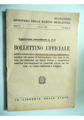 MINISTERO DELLA MARINA MERCANTILE - BOLLETTINO UFFICIALE 1958 CONVENZIONE CON LA "PARTENOPEA"