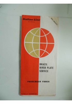 TALIAN LINE GENOA BRASIL RIVER PLATE SERVICE PASSENGER FARES 1962