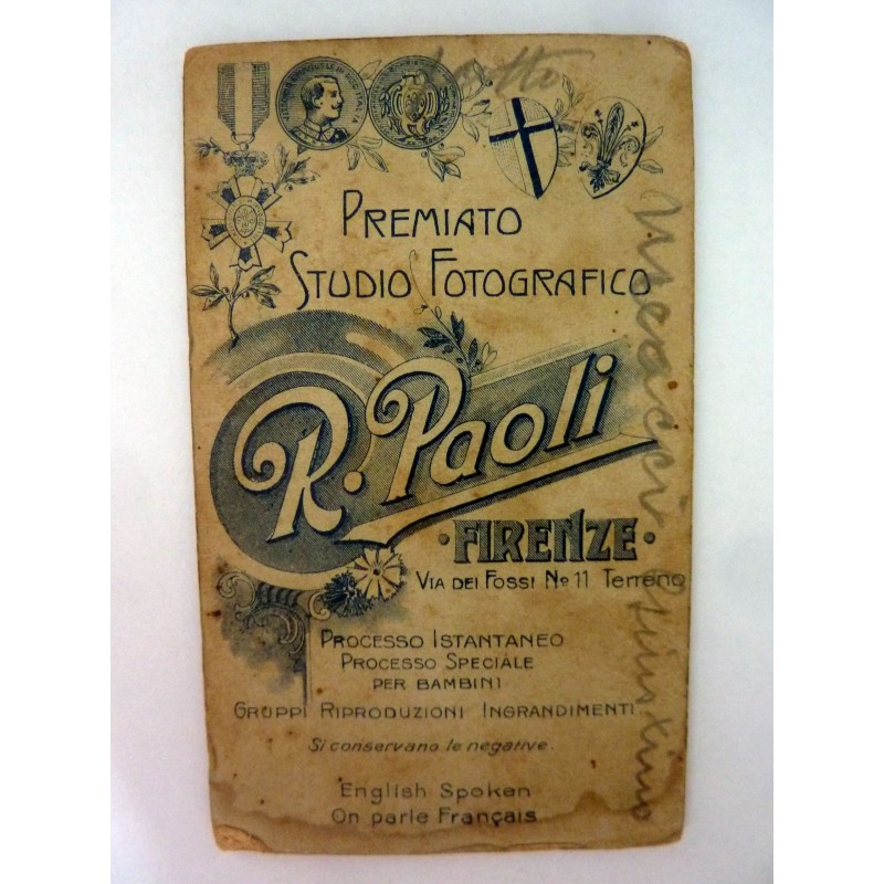 Fotografia "Ritratto Maschile PREMIATO STUDIO FOTOGRAFICO R. PAOLI FIRENZE" Inizi 1900