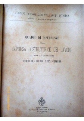 TRONCO FERROVIARIO VALSAVOIA SCORDIA ( Linea Valsavoia - Caltagirone ) Quadro di Differenze della Impresa Costruttrice