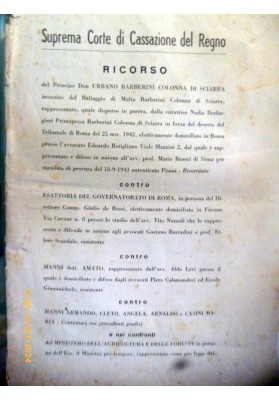 Suprema Corte di Cassazione del Regno RICORSO del Principe Don URBANO BARBERINI COLONNA DI SCIARRA 1943