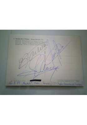 Cartolina Autografi "Bartali, Moser, Saronni" 5° Trofeo Consorzio di Frasassi 1983