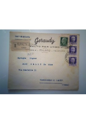 Busta Viaggiata per Vighizzolo di Cantù "GERAUDY SMALTO PER UNGHIE MILANO" 1943