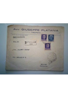 Busta VIaggiata per Milano "Avv. GIUSEPPE PLATANIA - TRAPANI" 1933