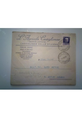 Busta Viaggiata per S. Martino Gusnago "L'Agricola Castiglionese  SOC. AN. COOPERATIVA - CASTIGLIONE DELLE STIVIERE" 1936