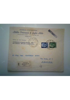 Busta Viaggiata "IMPRESA COSTRUZIONI Attilio Veronesi & Figlio Aldo  VERONA" 1942