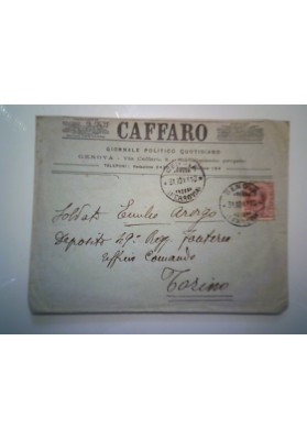 Busta Viaggiata per Torino "CAFFARO GIORNALE POLITICO QUOTIDIANO GENOVA" 1910.