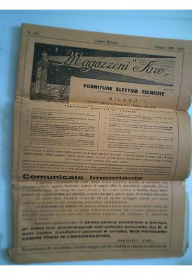 N. 195 Listino Mensile Giugno 1939  - XVII MAGAZZINI FARO FORNITURE ELETTROTECNICHE MILANO