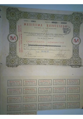"CERTIFICATO NOMINATIVO MARITTIMA NAPOLETANA SOC.NAVIGAZIONE 1957"
