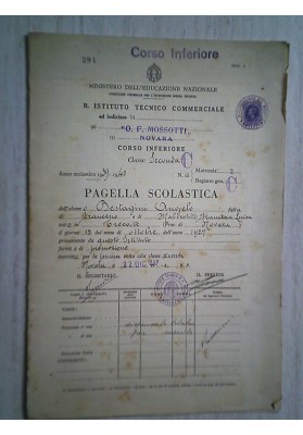 R. ISTITUTO TECNICO COMMERCIALE PAGELLA O.F. MOSSOTTI NOVARA 1939