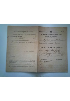 SCUOLE ELEMENTARI PUBBLICHE COMUNE DI VESPOLATE PAGELLA 1921 - 1922