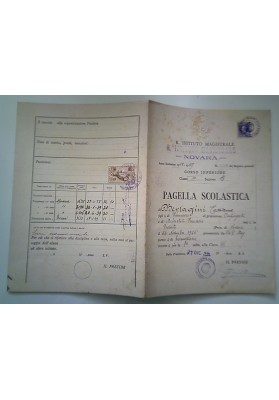 R. ISTITUTO MAGISTRALE NOVARA PAGELLA SCOLASTICO Anno Scolastico 1938 - 1939