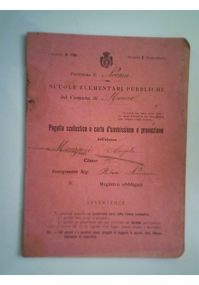 SCUOLE ELEMENTARI PUBBLICHE COMUNE DI MOMO Pagella Scolastica 1915 - 1916