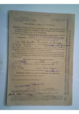 MINISTERO DELLA GUERRA PRECETTO COMANDO DIFESA TERRITORIALE ROMA 1942