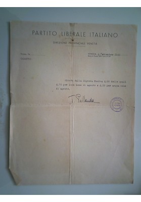 PARTITO LIBERALE ITALIANO DIREZIONE PROVINCIALE VENETA  3 Setteembre 1945