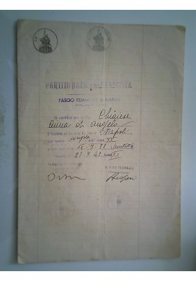 PARTITO NAZIONALE FASCISTA Fascio Femminile di Napoli  1942