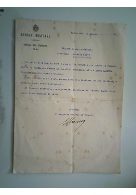 SCUOLA MILITARE UFFICIO DEL COMANDO Modena 12 Giugno 1916