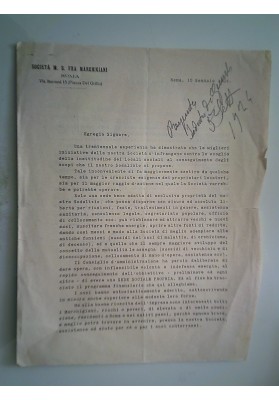 SOCIETA' M. S . FRA MARCHIGIANI ROMA 10 Gennaio 1924