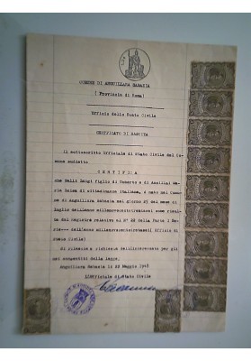 COMUNE DI ANGUILLARA SABAZIA  Ufficio Stato Civile CERTIFICATO DI NASCITA  1948
