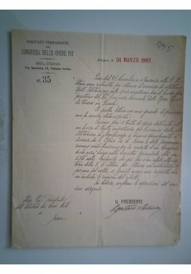 COMITATO PERMANENTE DELLE OPERE PIE BOLOGNA 10 Marzo 1902