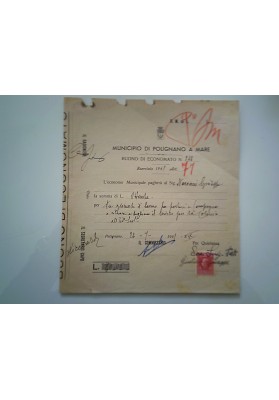 MUNICIPIO DI POLIGNANO A MARE BUONO DI ECONOMATO 1941