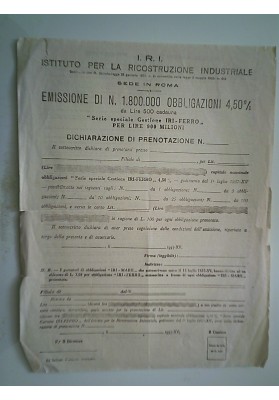 I.R.I. Istituto per la Ricostruzione Industriale EMISSIONE DI N. 1.800.000 OBBLIGAZIONI 4,50%