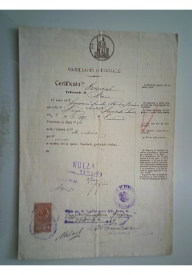 CASELLARIO GIUDIZIARIO Certificato Roma 28 Giugno 1919