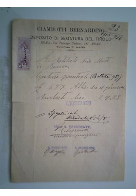 CIAMBOTTI BERNARDINO DEPOSITO DI SEGATURA DEL TIROLO - ROMA 1916