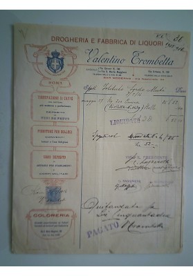 DROGHERIA E FABBRICA DI LIQUORI Valentino Trombetta ROMA 1916