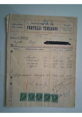 INDUSTRIA SALUMI FRATELLI TERZAGHI VAERESE 4 Settembre 1934