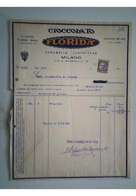 CICCOLATO FLORIDA CARAMELLE - CONFETTURE MILANO 9 Dicembre 1939