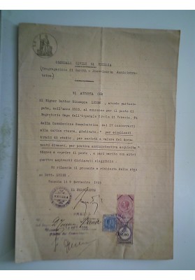 OSPEDALE CIVILE DI VENEZIA Congregazione di Carità ATTESTATPO Venezia 9 Settembre 1926