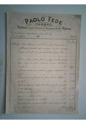 PAOLO FREDE FABBRO ROMA 12 Luglio  1891