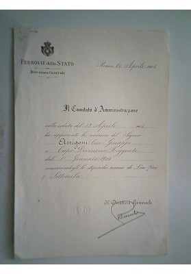FERROVIE DELLO STATO Direzione Generale Roma 20 Aprile  1905  Nomina