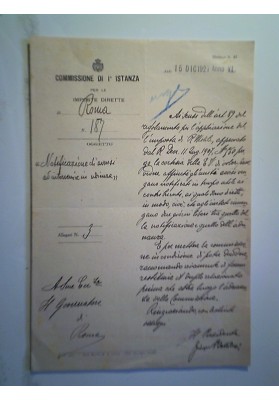 COMMISSIONE ISTANZA IMPOSTE DIRETTE ROMA 15 Dicembre 1927 Anno VI