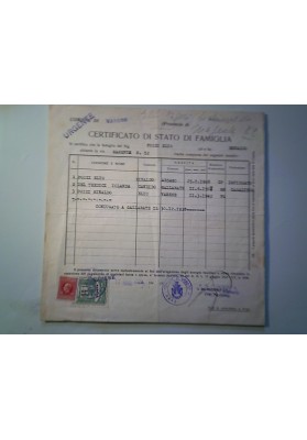COMUNE DI VARESE CERTIFICATO DI STATO DI FAMIGLIA 1942