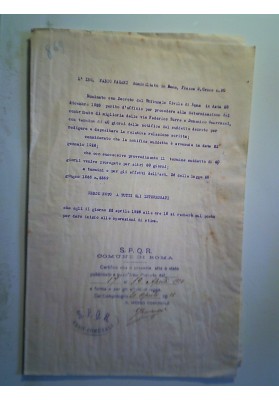 S.P.Q.R. COMUME DI ROMA Miglioria Vie 19 Agosto 1921