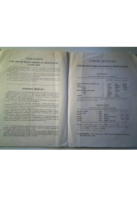 UNIONE MILITARE Listino dei prezzi di vendita delle uniformi per Ufficiali R. Esercito 1931