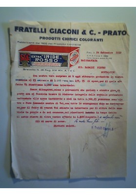 FRATELLI GIACONI & C. PRATO PRODOTTI CHIMICI COLORANTI  28 Settembre 1932